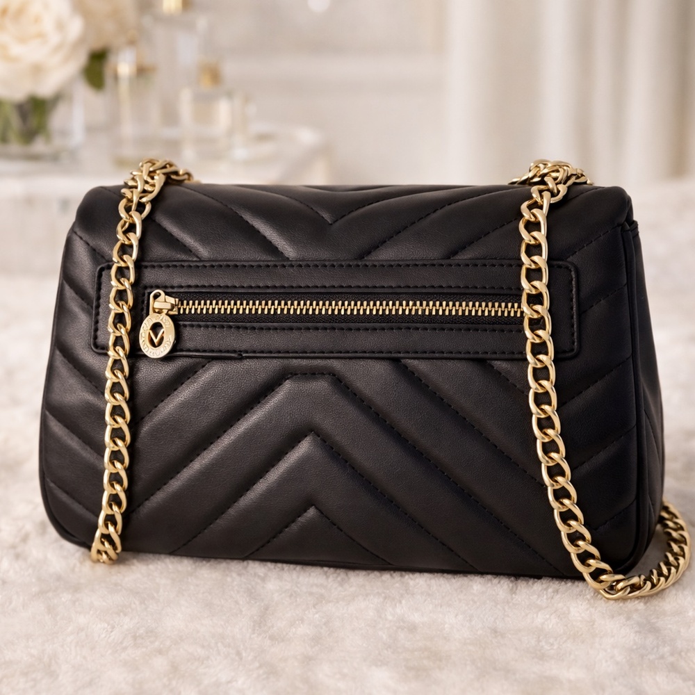 NWT Valentino Orlandi black quilted vegan leather shoulder bag with gold-tone - Picture 4 of 6